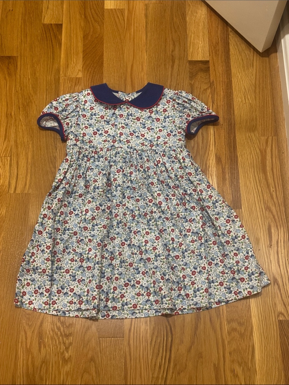 Little English Navy Trim Floral Cotton Dress